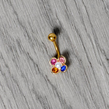 Load image into Gallery viewer, Pink Blue Yellow Gem Gold Tone Flower Belly Ring
