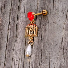 Load image into Gallery viewer, 16G 1/4 Red Flower Gold Tone Birdcage Dangle Cartilage Tragus
