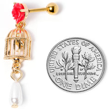 Load image into Gallery viewer, 16G 1/4 Red Flower Gold Tone Birdcage Dangle Cartilage Tragus
