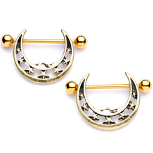 Load image into Gallery viewer, 14G 7/8 Gold Tone Starry Crescent Moon Nipple Shield Set
