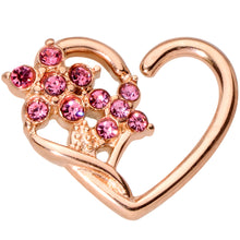 Load image into Gallery viewer, 16G 3/8 Pink Gem Rose Gold Tone Heart Right Ear Closure Ring
