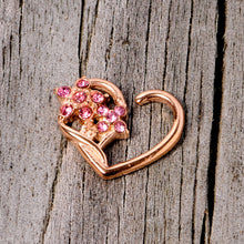 Load image into Gallery viewer, 16G 3/8 Pink Gem Rose Gold Tone Heart Right Ear Closure Ring
