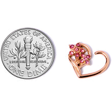 Load image into Gallery viewer, 16G 3/8 Pink Gem Rose Gold Tone Heart Right Ear Closure Ring
