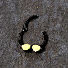 Load image into Gallery viewer, 16G 3/8 Black Yellow Aviator Sunglasses Hinged Segment Ring
