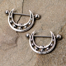 Load image into Gallery viewer, 14G 7/8 Starry Crescent Moon Nipple Shield Set
