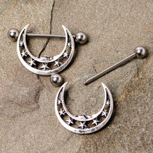 Load image into Gallery viewer, 14G 7/8 Starry Crescent Moon Nipple Shield Set
