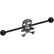 Load image into Gallery viewer, 14G Black Skull and Crossbones Halloween Industrial Barbell 38mm
