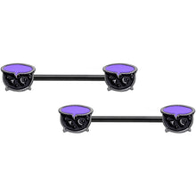 Load image into Gallery viewer, 14G 11/16 Black Purple Cauldron Halloween Barbell Nipple Ring Set

