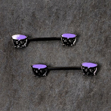 Load image into Gallery viewer, 14G 11/16 Black Purple Cauldron Halloween Barbell Nipple Ring Set
