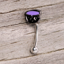 Load image into Gallery viewer, 16G 5/16 Black Purple Cauldron Halloween Curved Eyebrow Ring
