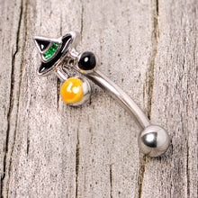 Load image into Gallery viewer, 16G 5/16 Black Green Witches Hat Halloween Curved Eyebrow Ring
