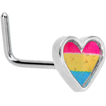 Load image into Gallery viewer, 20G 5/16 Red Yellow Blue Pansexual Pride Heart L Shaped Nose Ring
