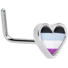 Load image into Gallery viewer, 20G 5/16 Black Grey Purple Asexual Pride Heart L Shaped Nose Ring
