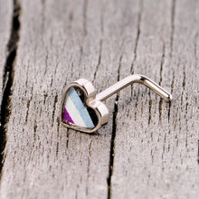 Load image into Gallery viewer, 20G 5/16 Black Grey Purple Asexual Pride Heart L Shaped Nose Ring

