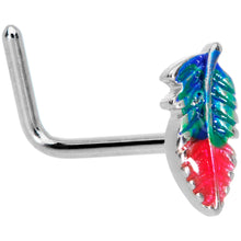 Load image into Gallery viewer, 20G 1/4 Blue Green Red Feather L Shaped Nose Ring
