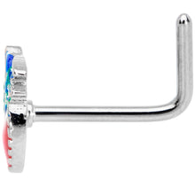 Load image into Gallery viewer, 20G 1/4 Blue Green Red Feather L Shaped Nose Ring
