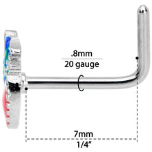 Load image into Gallery viewer, 20G 1/4 Blue Green Red Feather L Shaped Nose Ring

