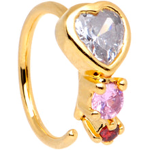 Load image into Gallery viewer, 18G 3/8 Clear Pink Red CZ Gem Gold Tone Heart Nose Hoop
