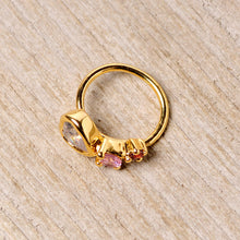 Load image into Gallery viewer, 18G 3/8 Clear Pink Red CZ Gem Gold Tone Heart Nose Hoop
