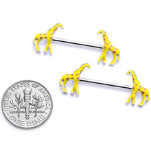 Load image into Gallery viewer, 14G 9/16 Brown Yellow Giraffe Barbell Nipple Ring Set
