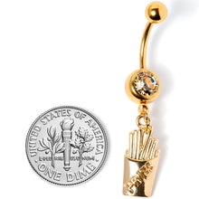 Load image into Gallery viewer, Clear Gem Gold Tone Fast Food French Fries Dangle Belly Ring

