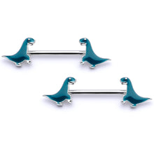 Load image into Gallery viewer, 14G 9/16 Darling Green Dinosaur Barbell Nipple Ring Set
