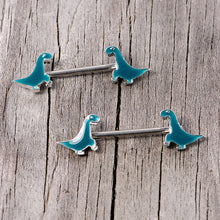 Load image into Gallery viewer, 14G 9/16 Darling Green Dinosaur Barbell Nipple Ring Set
