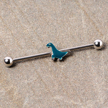 Load image into Gallery viewer, 14G Darling Green Dinosaur Industrial Barbell 38mm
