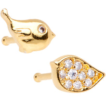 Load image into Gallery viewer, 20G 1/4 Clear CZ Gem Gold Tone Little Birds Nose Bone Set of 2
