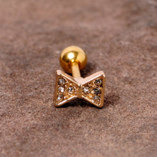 Load image into Gallery viewer, 16G 1/4 Clear Gem Gold Tone Bow Tie Cartilage Tragus Earring
