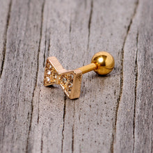 Load image into Gallery viewer, 16G 1/4 Clear Gem Gold Tone Bow Tie Cartilage Tragus Earring
