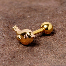 Load image into Gallery viewer, 16G 1/4 Clear Gem Gold Tone Little Bird Cartilage Tragus Earring
