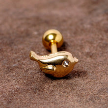 Load image into Gallery viewer, 16G 1/4 Clear Gem Gold Tone Little Bird Cartilage Tragus Earring
