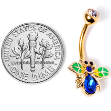 Load image into Gallery viewer, Blue Clear Gem Gold Tone Colorful Bee Belly Ring
