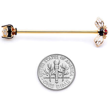 Load image into Gallery viewer, 14G Clear Black Yellow Gem Gold Tone Bee Industrial Barbell 38mm
