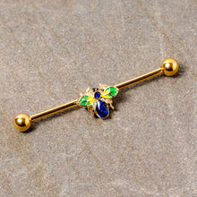 Load image into Gallery viewer, 14G Blue Gem Gold Tone Colorful Bee Industrial Barbell 38mm
