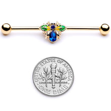 Load image into Gallery viewer, 14G Blue Gem Gold Tone Colorful Bee Industrial Barbell 38mm
