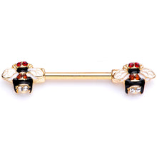 Load image into Gallery viewer, 14G 9/16 Clear Yellow Gem Gold Tone Bee Barbell Nipple Ring Set
