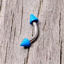 Load image into Gallery viewer, 16G 5/16 Blue Cone End Curved Eyebrow Ring
