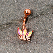 Load image into Gallery viewer, Aurora Gem Rose Gold Tone Crown of Love Belly Ring
