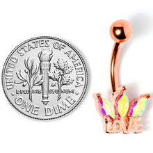 Load image into Gallery viewer, Aurora Gem Rose Gold Tone Crown of Love Belly Ring
