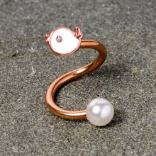 Load image into Gallery viewer, 14G 3/8 Clear Gem Rose Gold Tone Bird Spiral Twister Belly Ring
