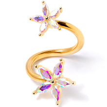 Load image into Gallery viewer, 14G Aurora Gem Gold Tone Star Flower Spiral Twister Belly Ring
