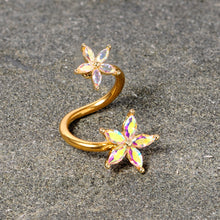 Load image into Gallery viewer, 14G Aurora Gem Gold Tone Star Flower Spiral Twister Belly Ring
