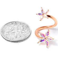 Load image into Gallery viewer, 14G Aurora Gem Rose Gold Tone Star Flower Spiral Twister Ring
