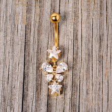 Load image into Gallery viewer, Clear Gem Gold Tone Star and Bow Dangle Belly Ring
