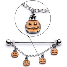 Load image into Gallery viewer, 14G Pumpkin Patch Halloween Chain Dangle Industrial Barbell 38mm
