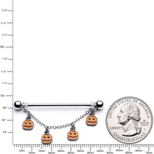 Load image into Gallery viewer, 14G Pumpkin Patch Halloween Chain Dangle Industrial Barbell 38mm
