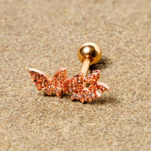 Load image into Gallery viewer, 16G 1/4 Clear CZ Gem Rose Gold Tone Butterfly Trio Cartilage Tragus
