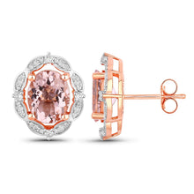 Load image into Gallery viewer, 3.52 Carat Genuine Morganite and White Diamond 14K Rose Gold Earrings
